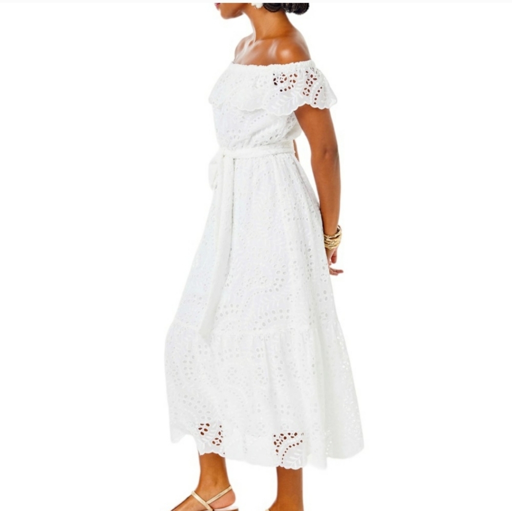 Nwt Medium Lilly.Pulizer  Dress- Geri Off-The-Shoulder -Swirly Fern Scalloped - Picture 4 of 9